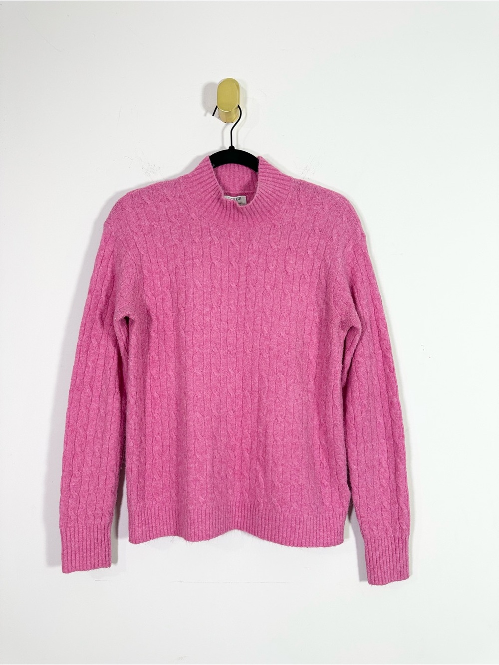 J. Crew Factory Pink Cable Knit Wool Blend Mockneck Sweater